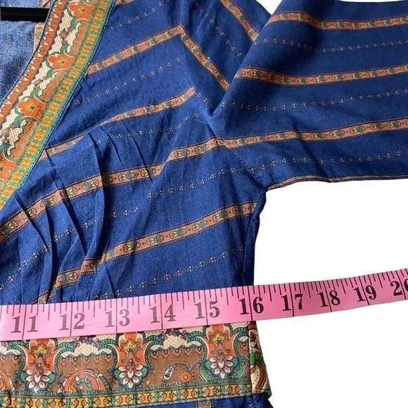 Flying Tomato Navy Blue V-Neck Boho Mixed Print Paisley Floral Mini Dress/Tunic - Picture 6 of 8